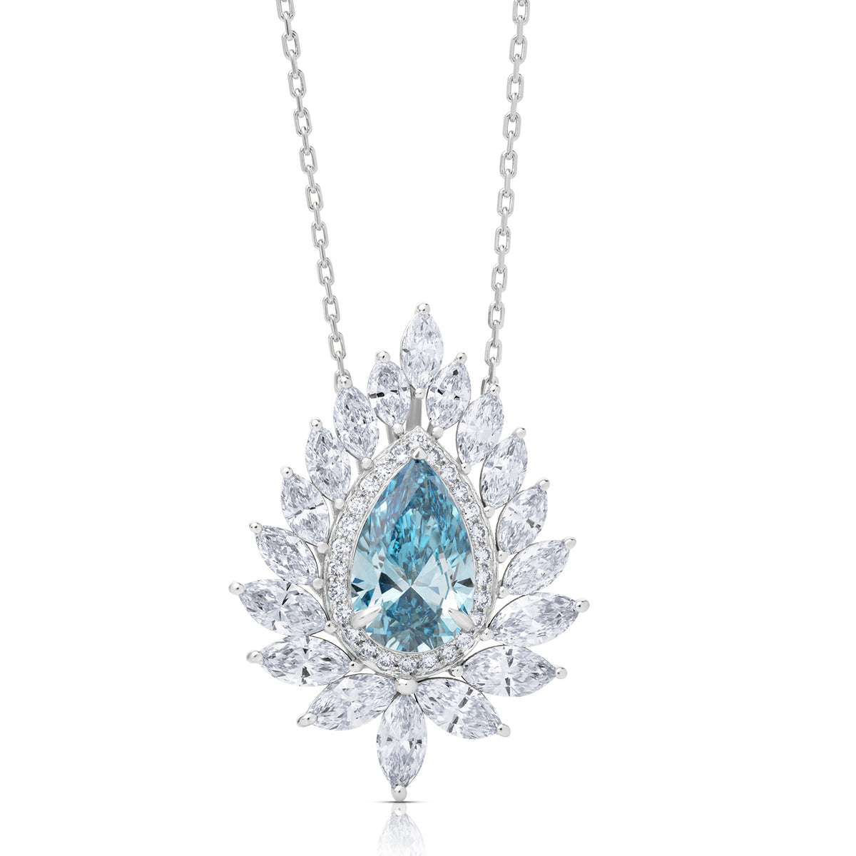Special lab diamond necklace fancy blue pear halo with marquise