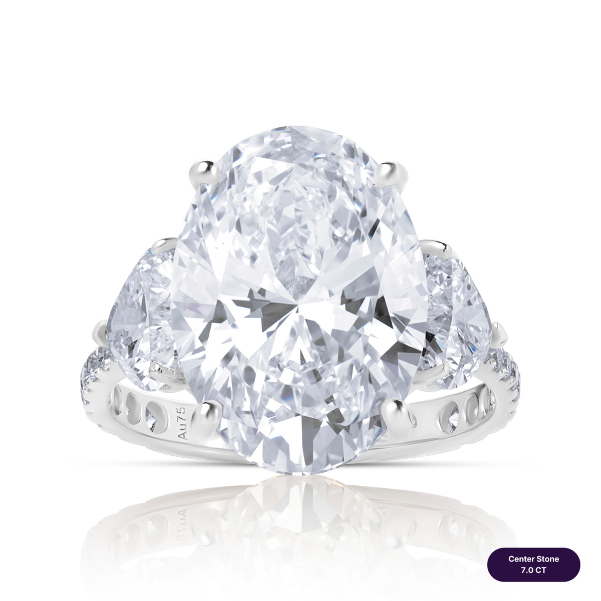 Three stones lab diamond ring oval with heart & pave