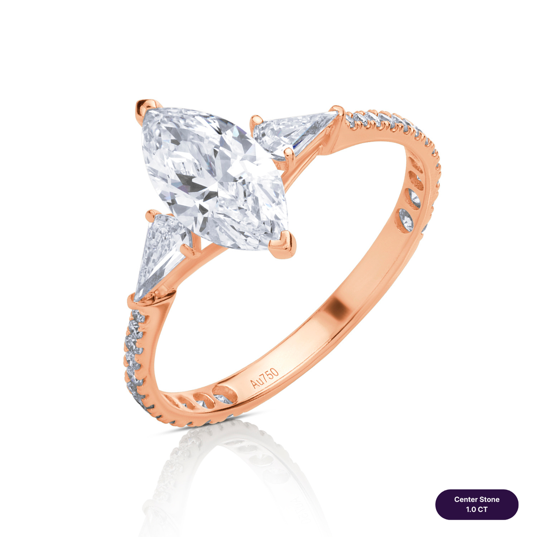 Three-Stones Lab Diamond Ring Marquise with Step Pear & Pave