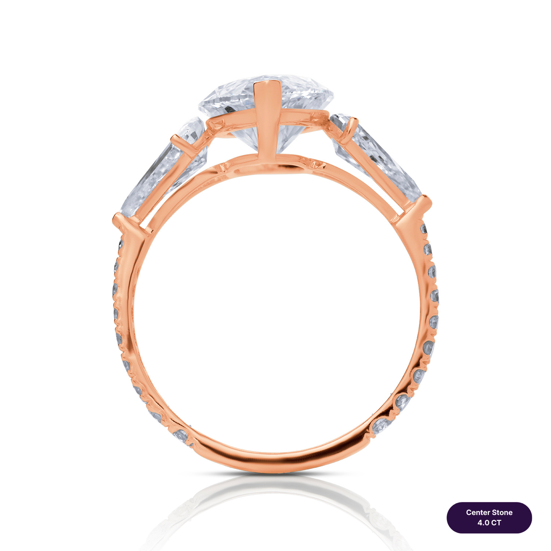 Three-Stones Lab Diamond Ring Marquise with Step Pear & Pave