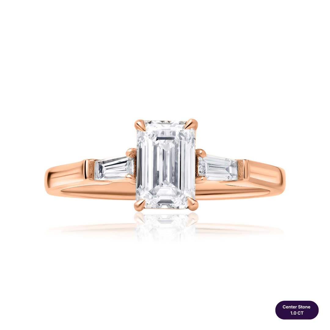 Three-Stones Lab Diamond Ring Emerald with Tapered
