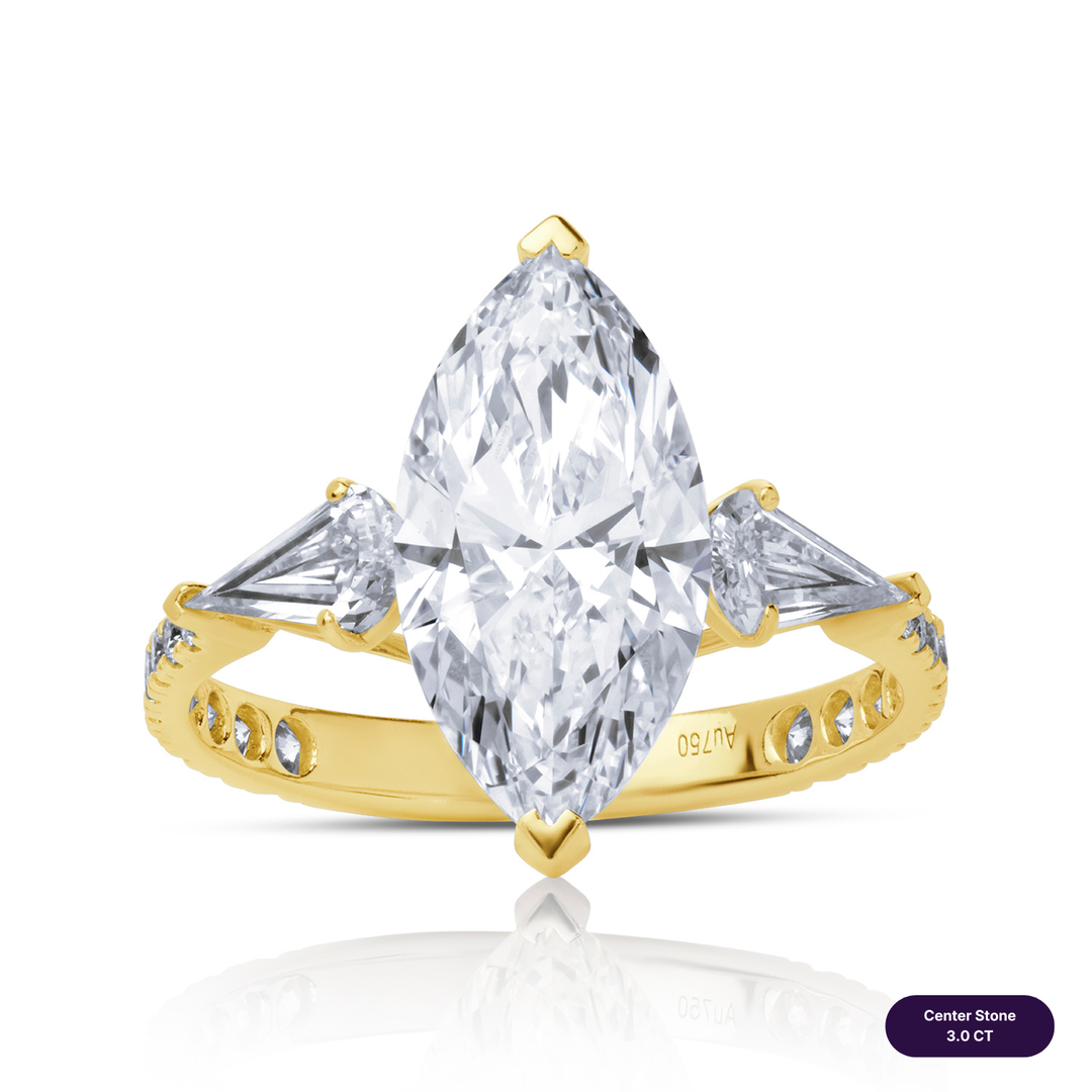 Three-Stones Lab Diamond Ring Marquise with Step Pear & Pave
