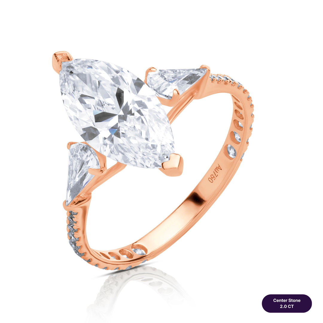 Three-Stones Lab Diamond Ring Marquise with Step Pear & Pave