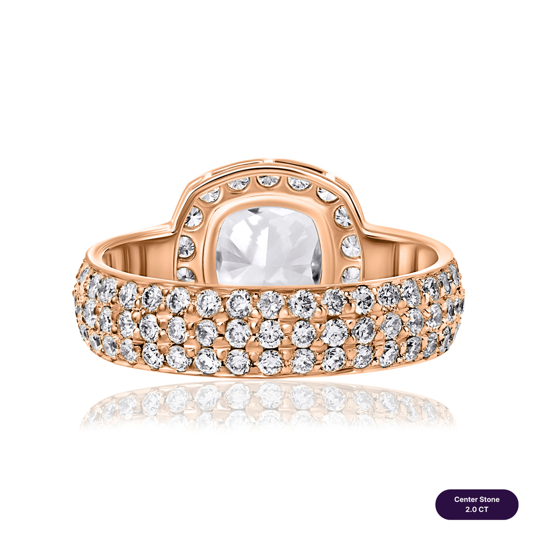 Solitaire Pave Lab Diamond Ring Square Cushion