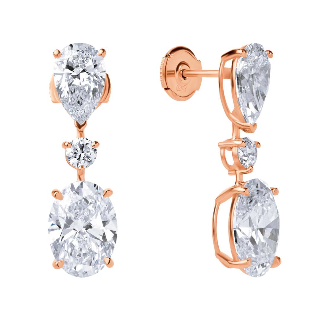 Drop Lab Diamond Earrings Oval with Round & Pear