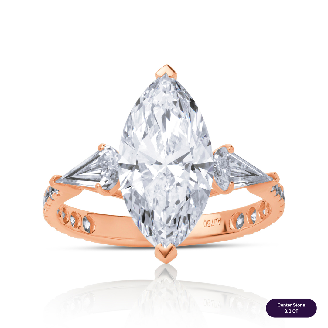 Three-Stones Lab Diamond Ring Marquise with Step Pear & Pave