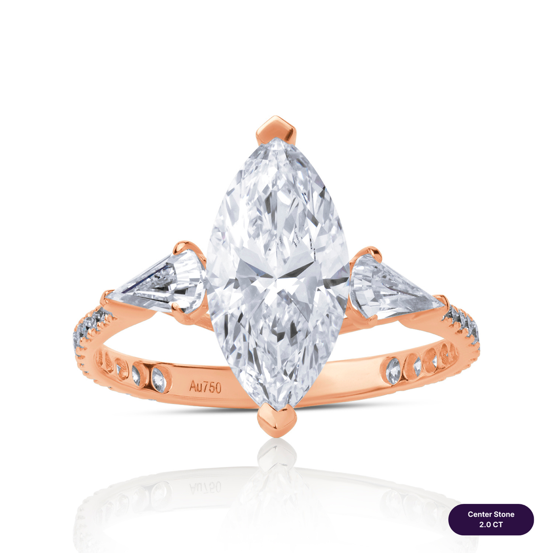 Three-Stones Lab Diamond Ring Marquise with Step Pear & Pave