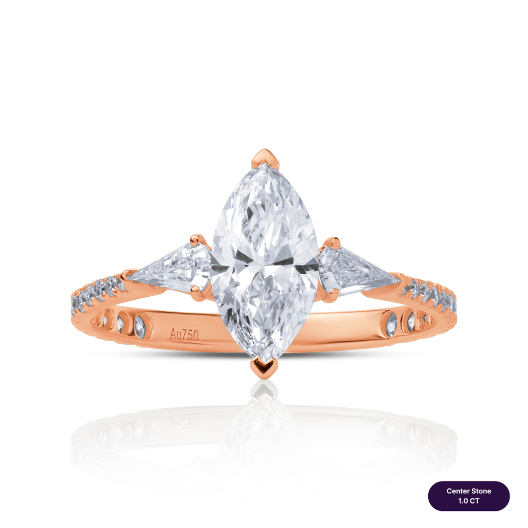 Three-Stones Lab Diamond Ring Marquise with Step Pear & Pave