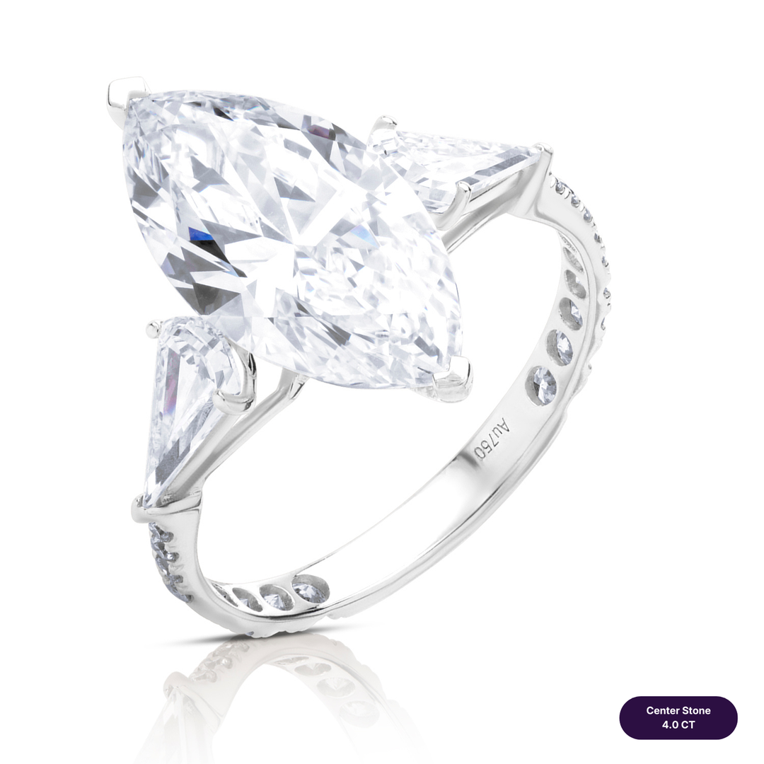 Three-Stones Lab Diamond Ring Marquise with Step Pear & Pave
