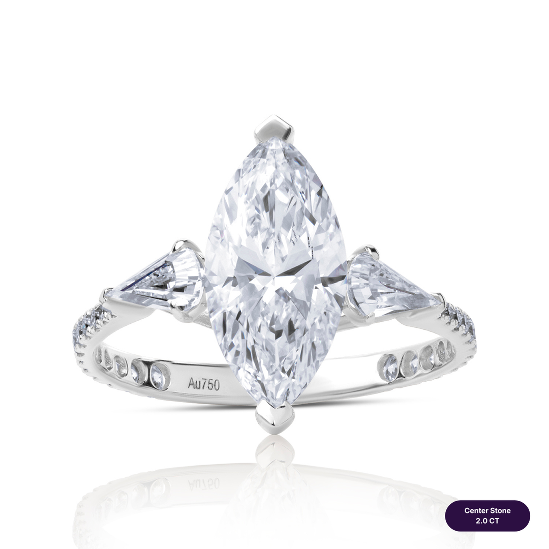 Three-Stones Lab Diamond Ring Marquise with Step Pear & Pave