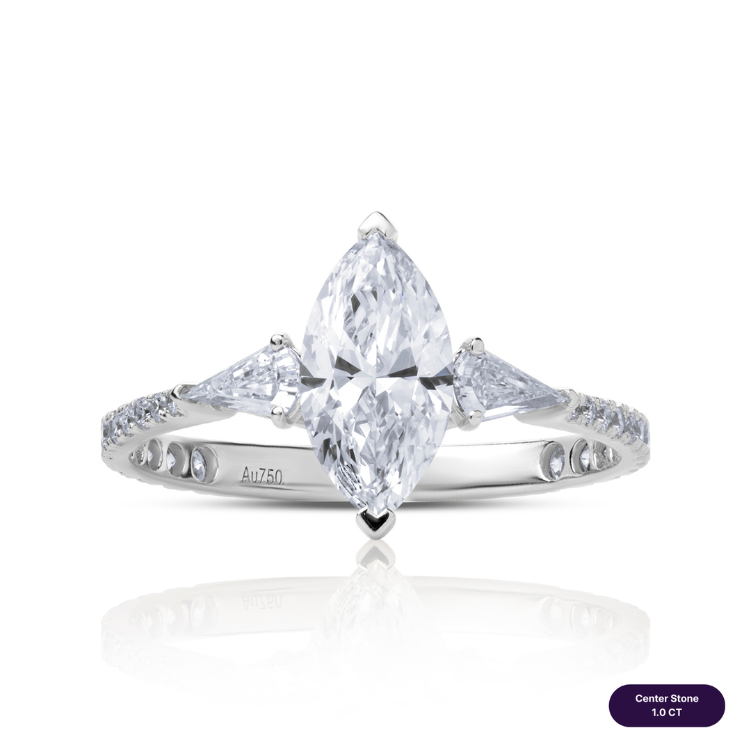 Three-Stones Lab Diamond Ring Marquise with Step Pear & Pave