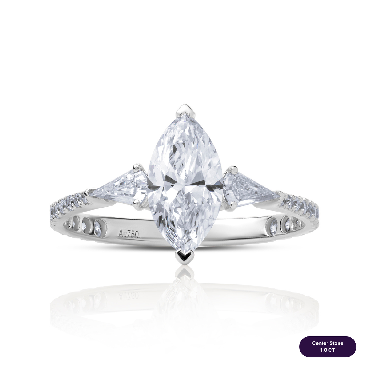 Three stones lab diamond ring marquise with step pear & pave