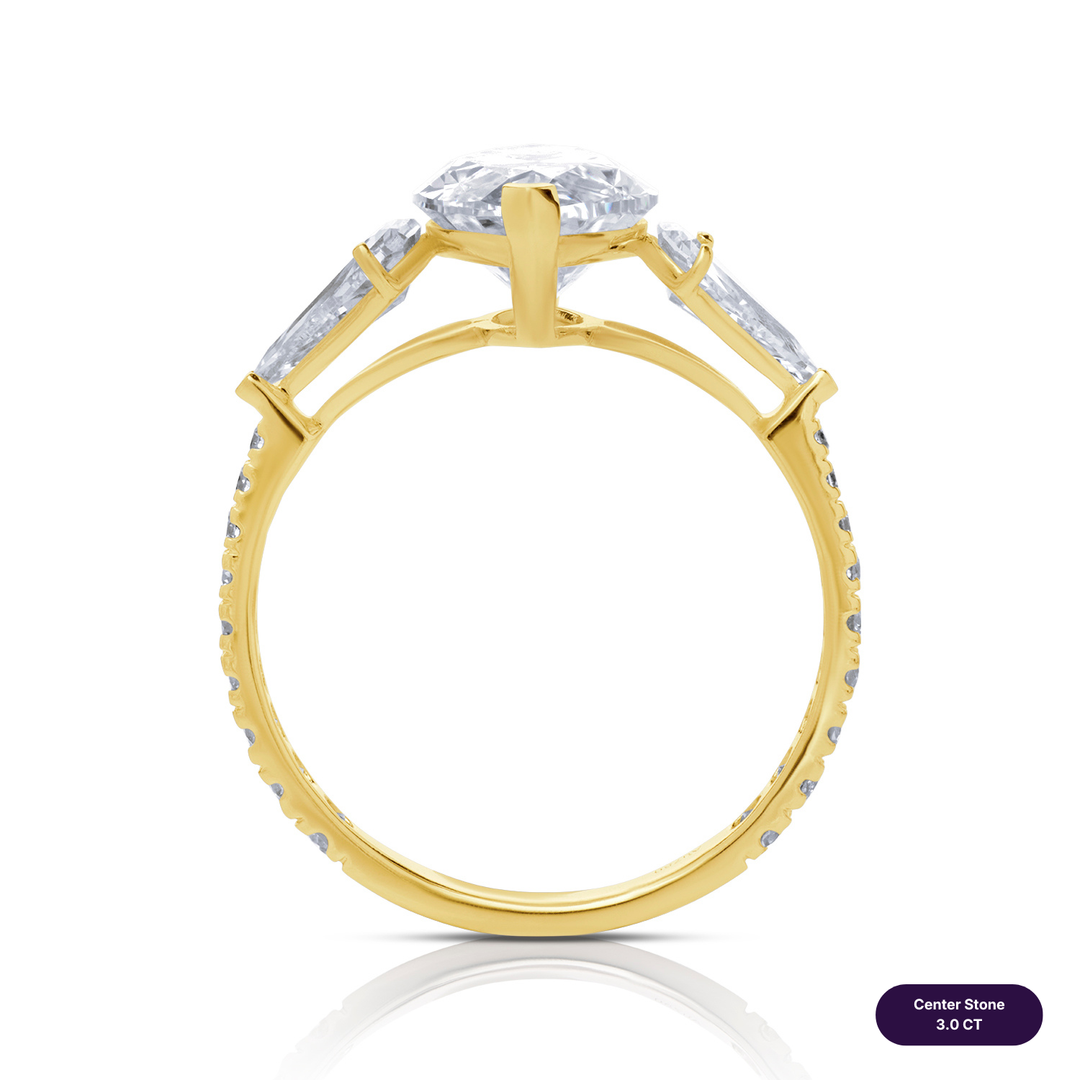 Three-Stones Lab Diamond Ring Marquise with Step Pear & Pave