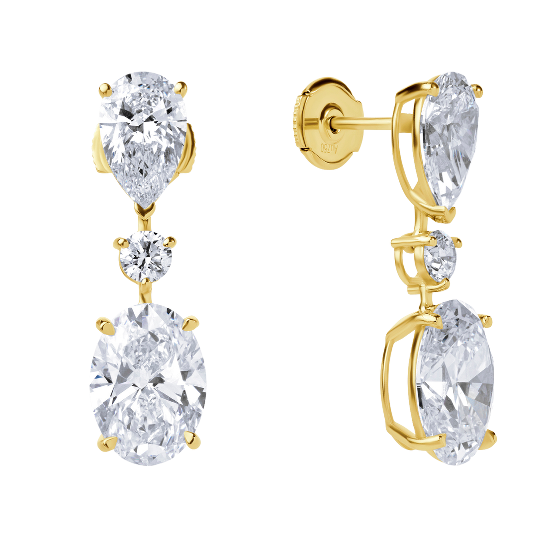 Drop Lab Diamond Earrings Oval with Round & Pear