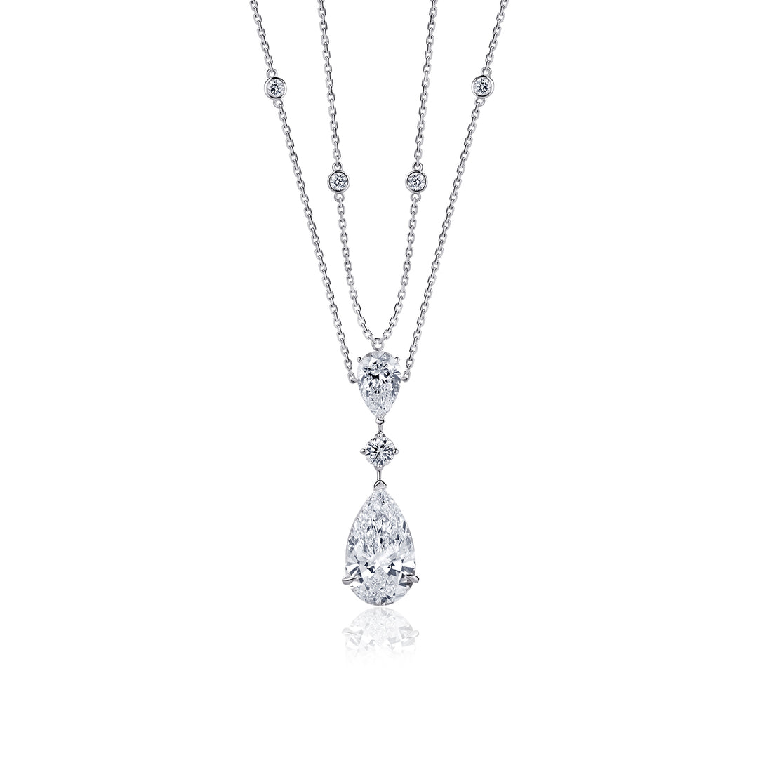 Triple Stone Lab Diamond Necklace Pear with Round