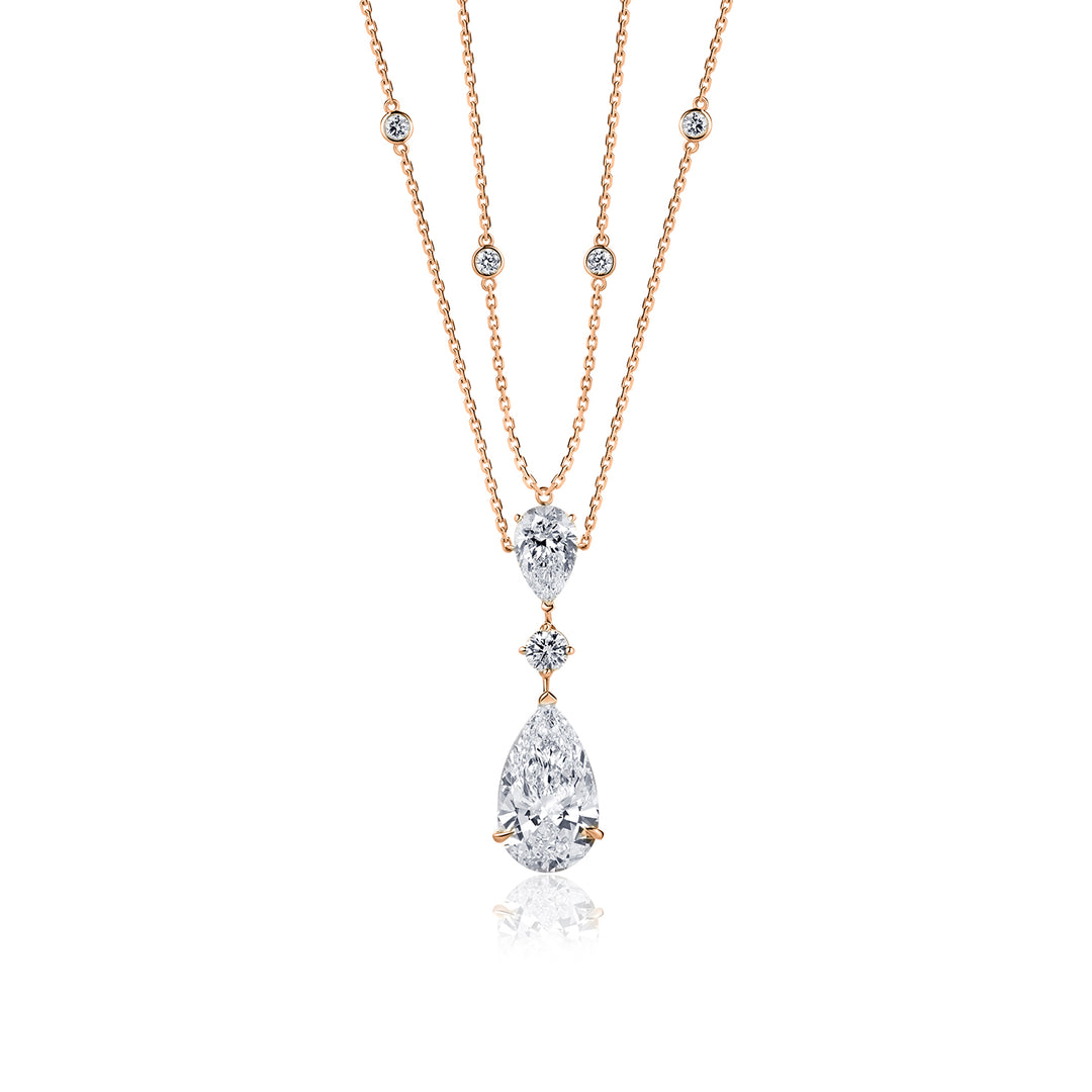 Triple Stone Lab Diamond Necklace Pear with Round