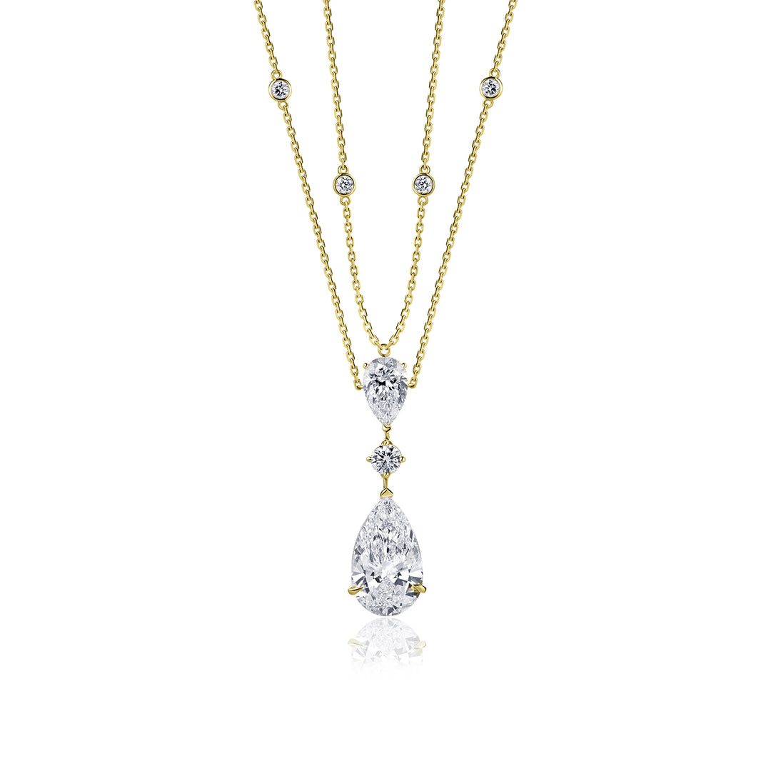 Triple Stone Lab Diamond Necklace Pear with Round