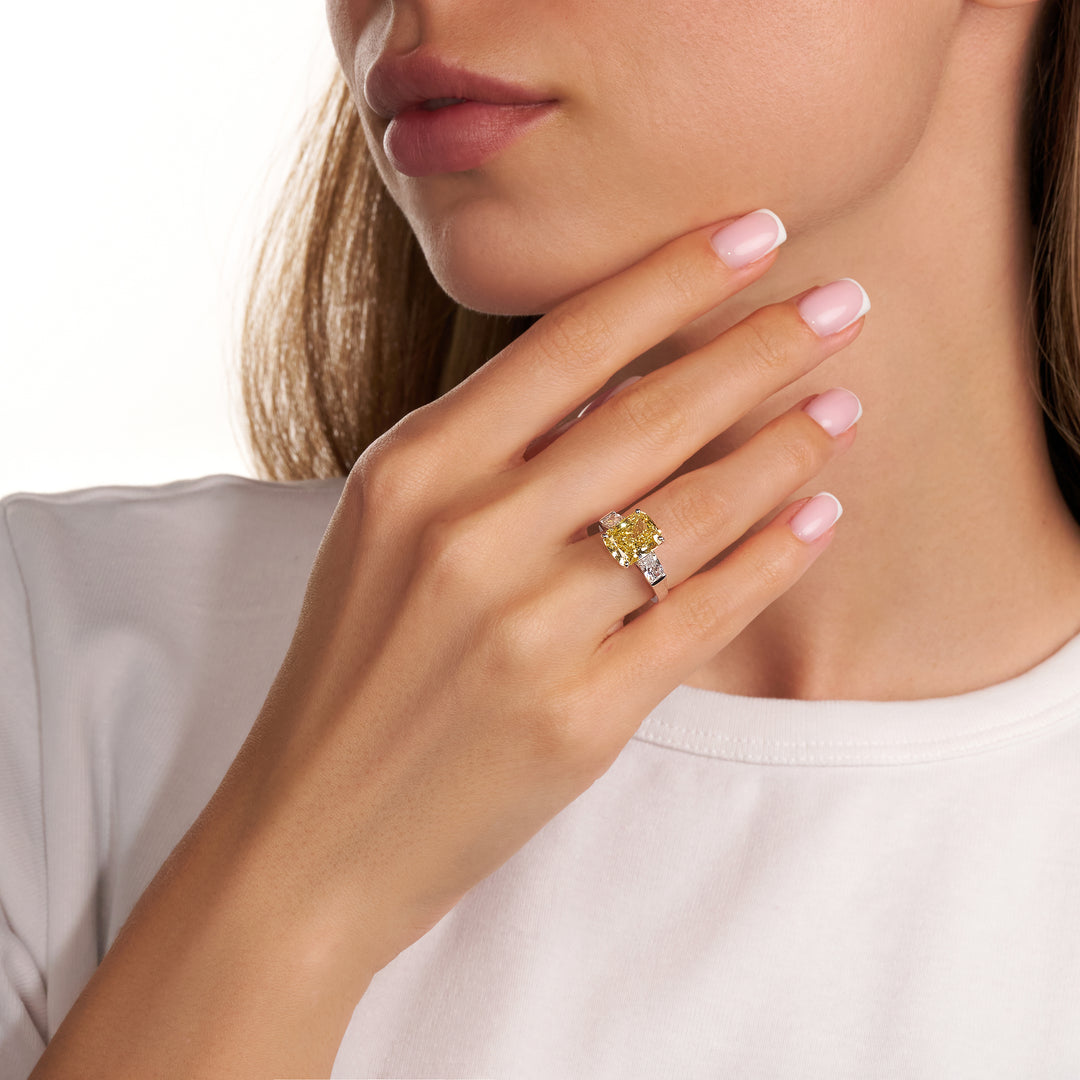 Three Stone Lab Diamond Ring Fancy Radiant with Radiant