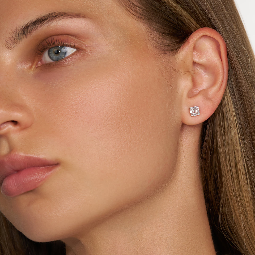 Stud & Drop Lab Diamond Earrings Fancy Heart with Square Emerald