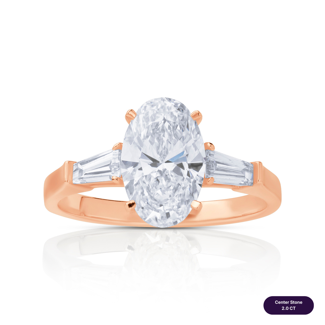Three-Stones Lab Diamond Ring Oval with Tapered