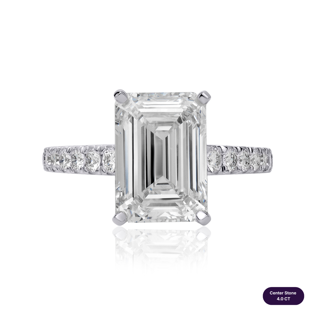 Solitaire Pave Lab Diamond Ring Emerald