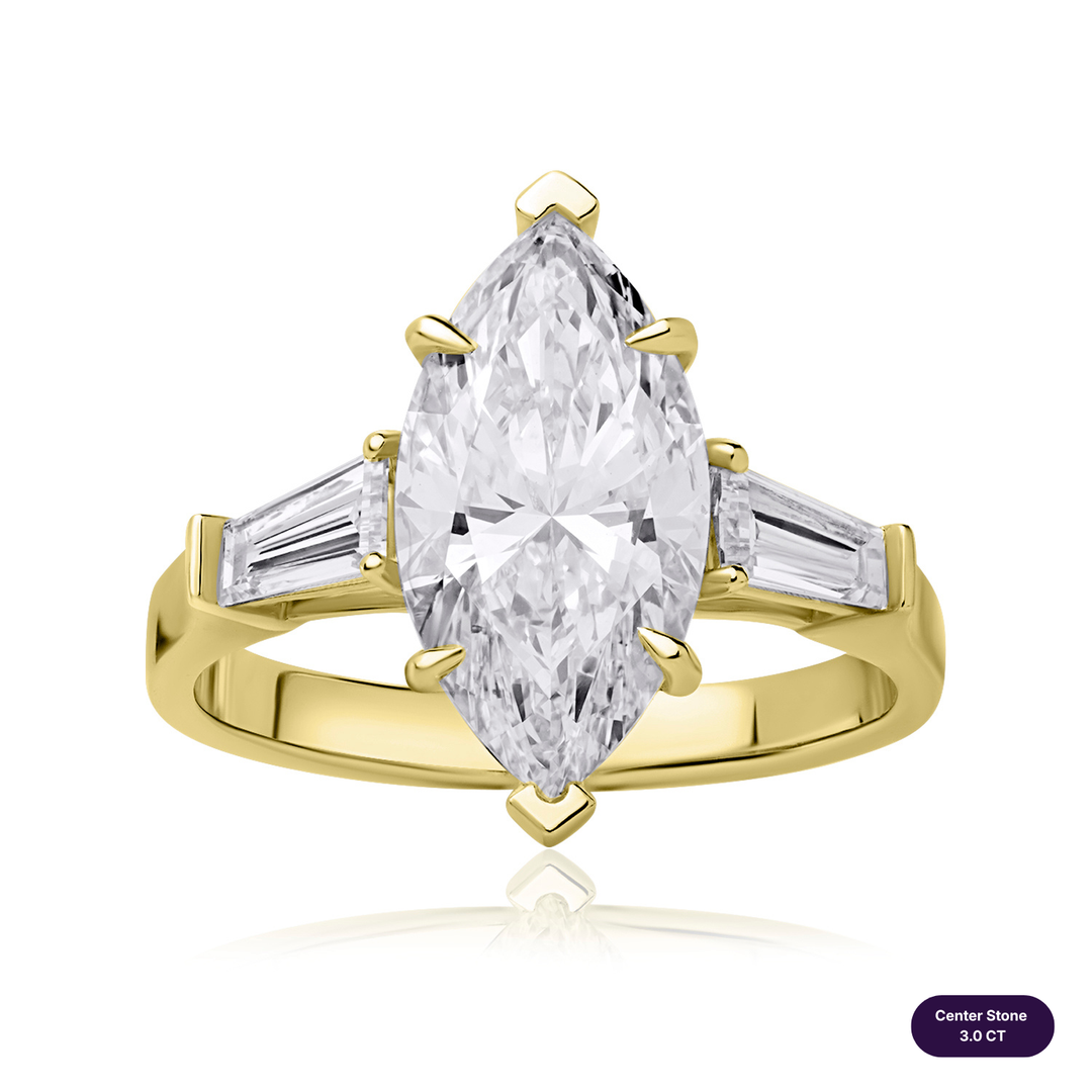 Three-Stones Lab Diamond Ring Marquise with Tapered