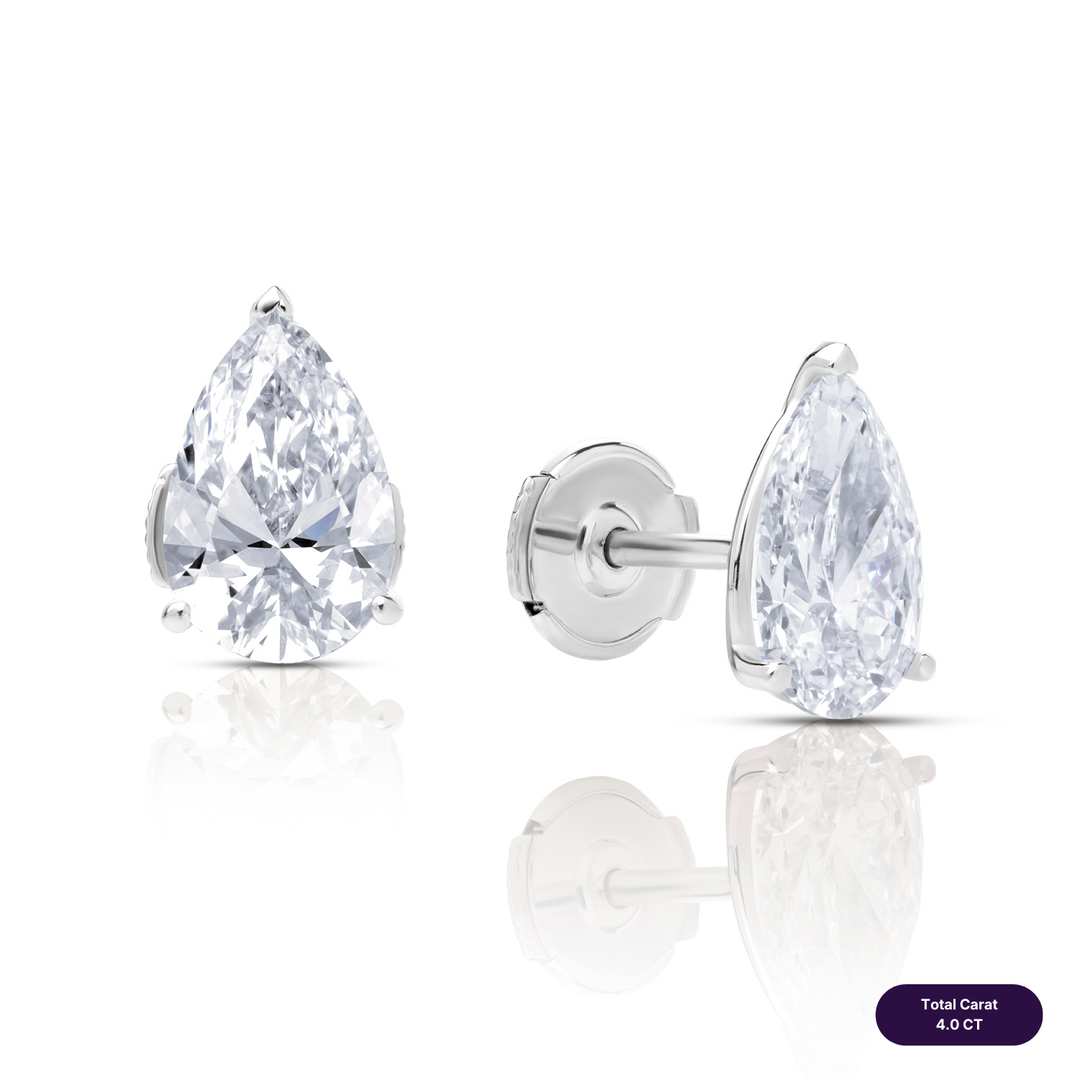 Solitaire Stud Lab Diamond Earrings Pear