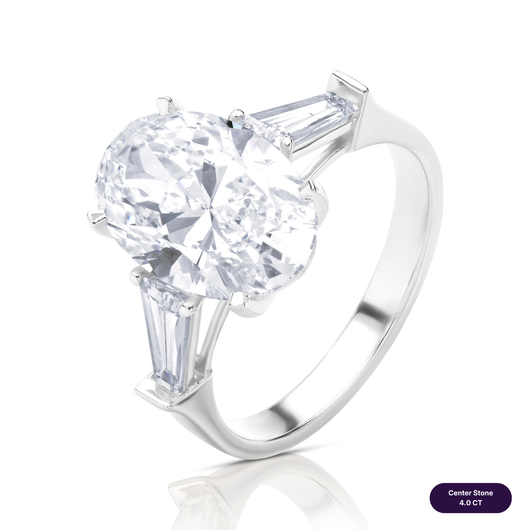 Three-Stones Lab Diamond Ring Oval with Tapered