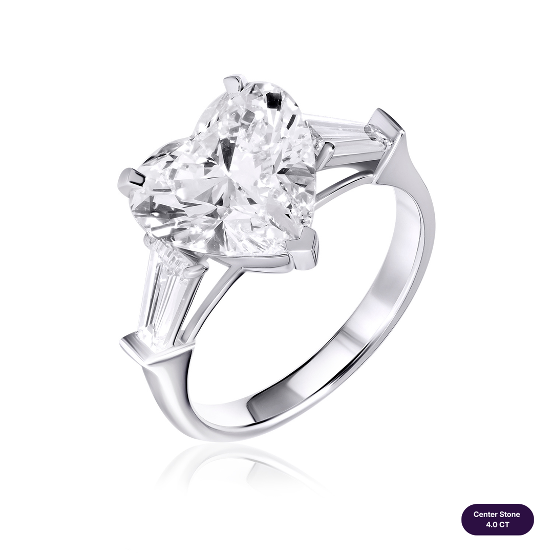 Three-Stones Lab Diamond Ring Heart with Tapered