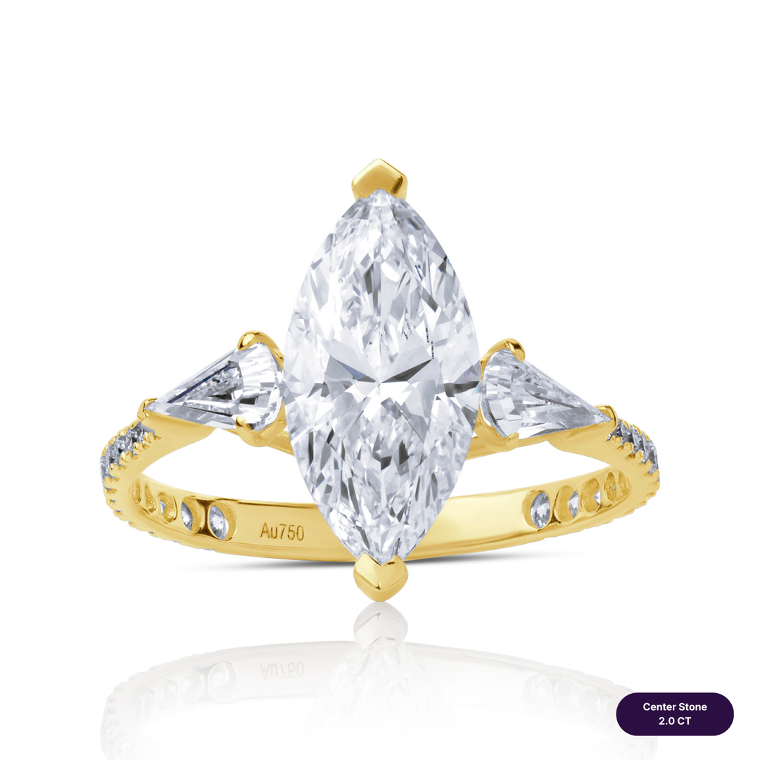 Three-Stones Lab Diamond Ring Marquise with Step Pear & Pave