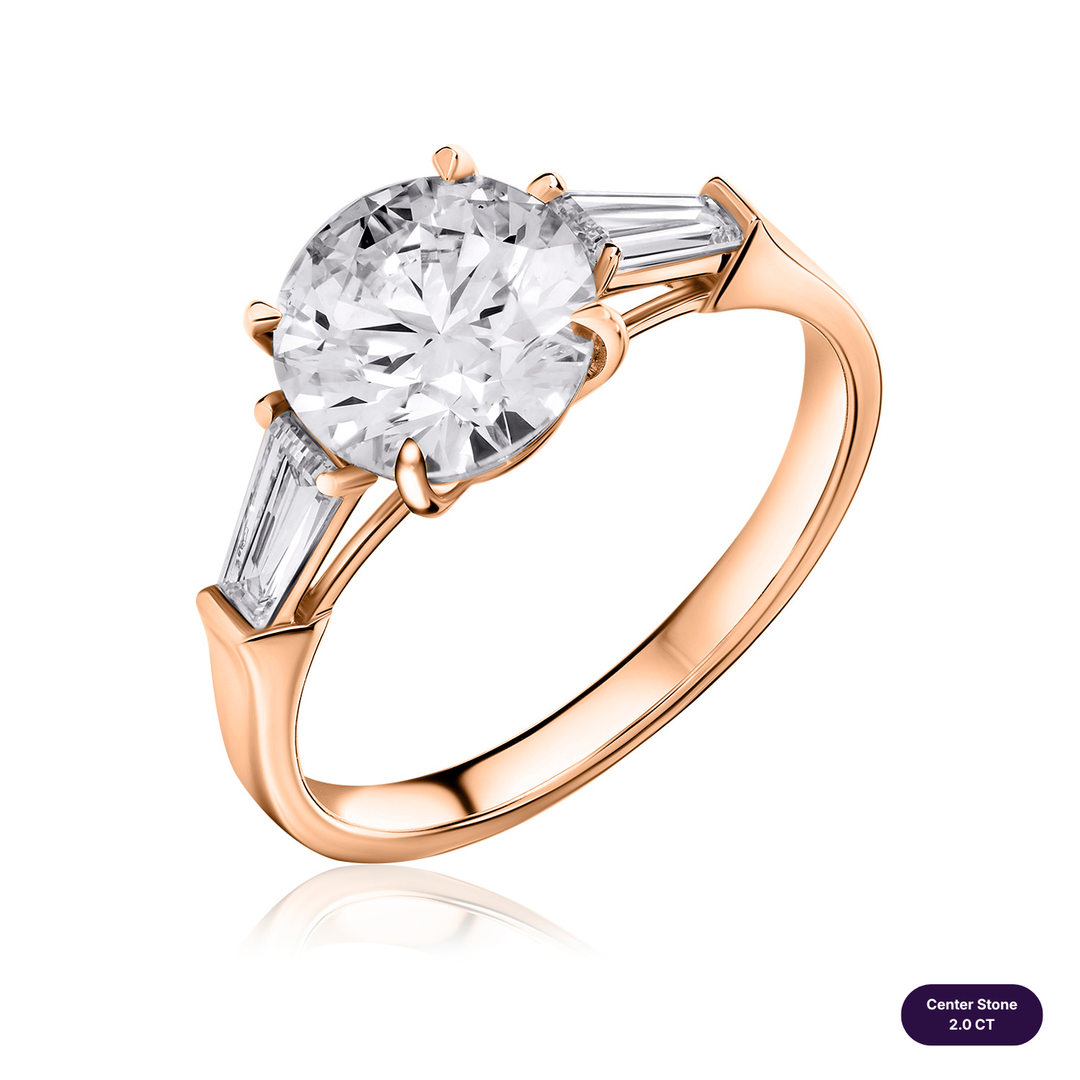 Three-Stones Lab Diamond Ring Round with Tapered