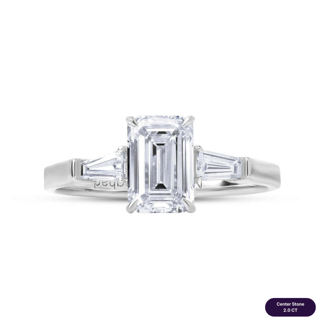 Three-Stones Lab Diamond Ring Emerald with Tapered