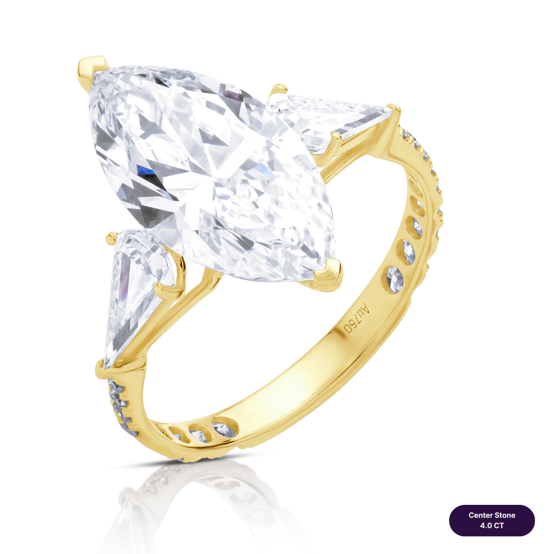 Three-Stones Lab Diamond Ring Marquise with Step Pear & Pave