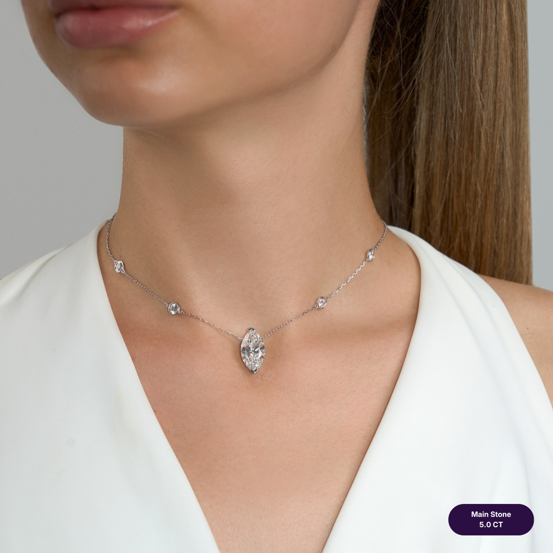 Solitaire Lab Diamond Necklace Marquise with Round