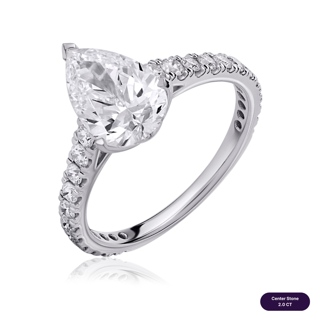Solitaire Pave Lab Diamond Ring Pear