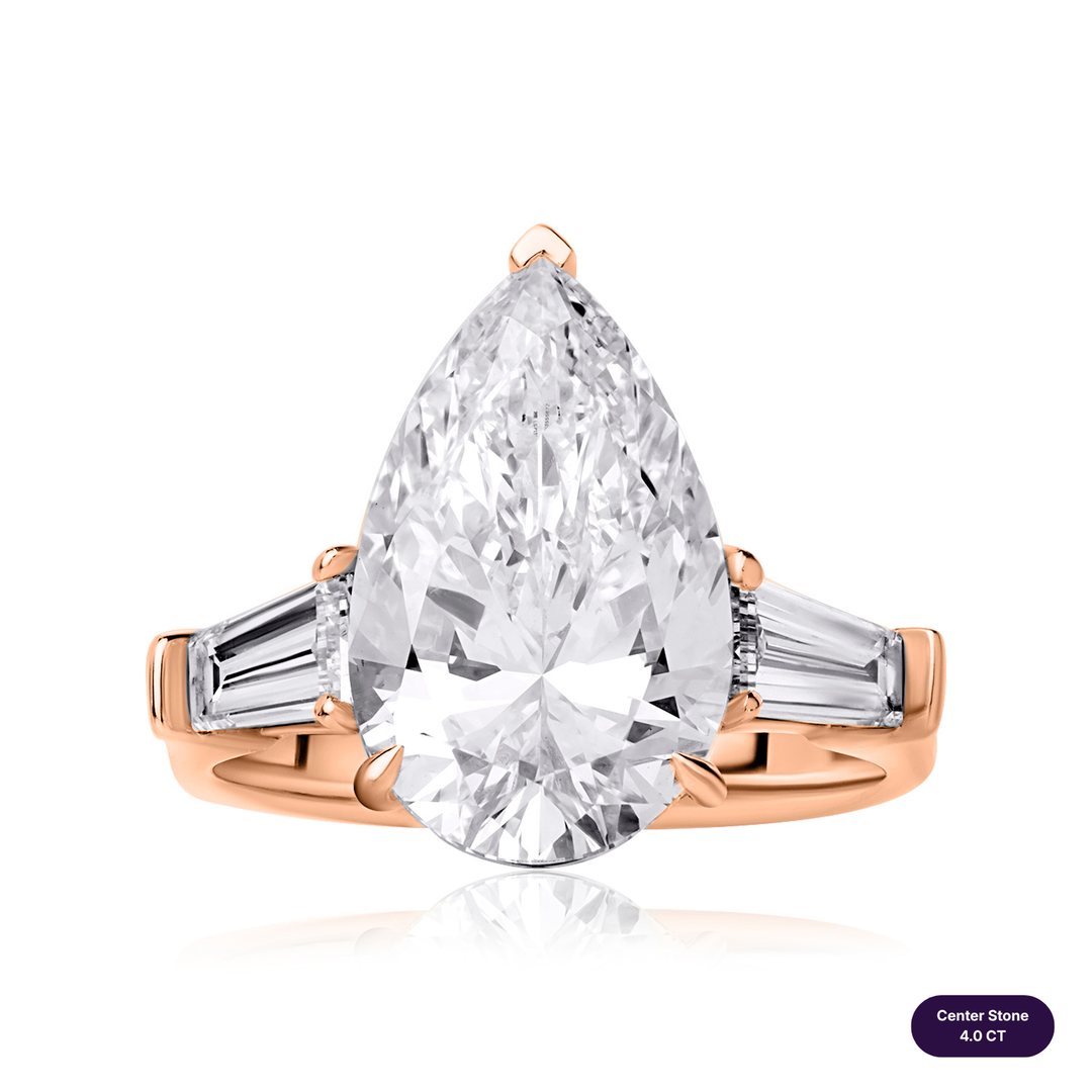 Three-Stones Lab Diamond Ring Pear with Tapered