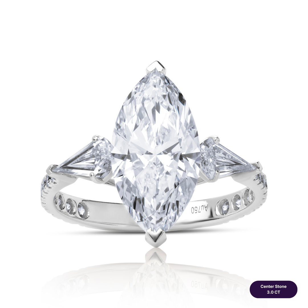 Three-Stones Lab Diamond Ring Marquise with Step Pear & Pave
