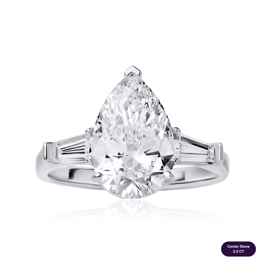 Three-Stones Lab Diamond Ring Pear with Tapered