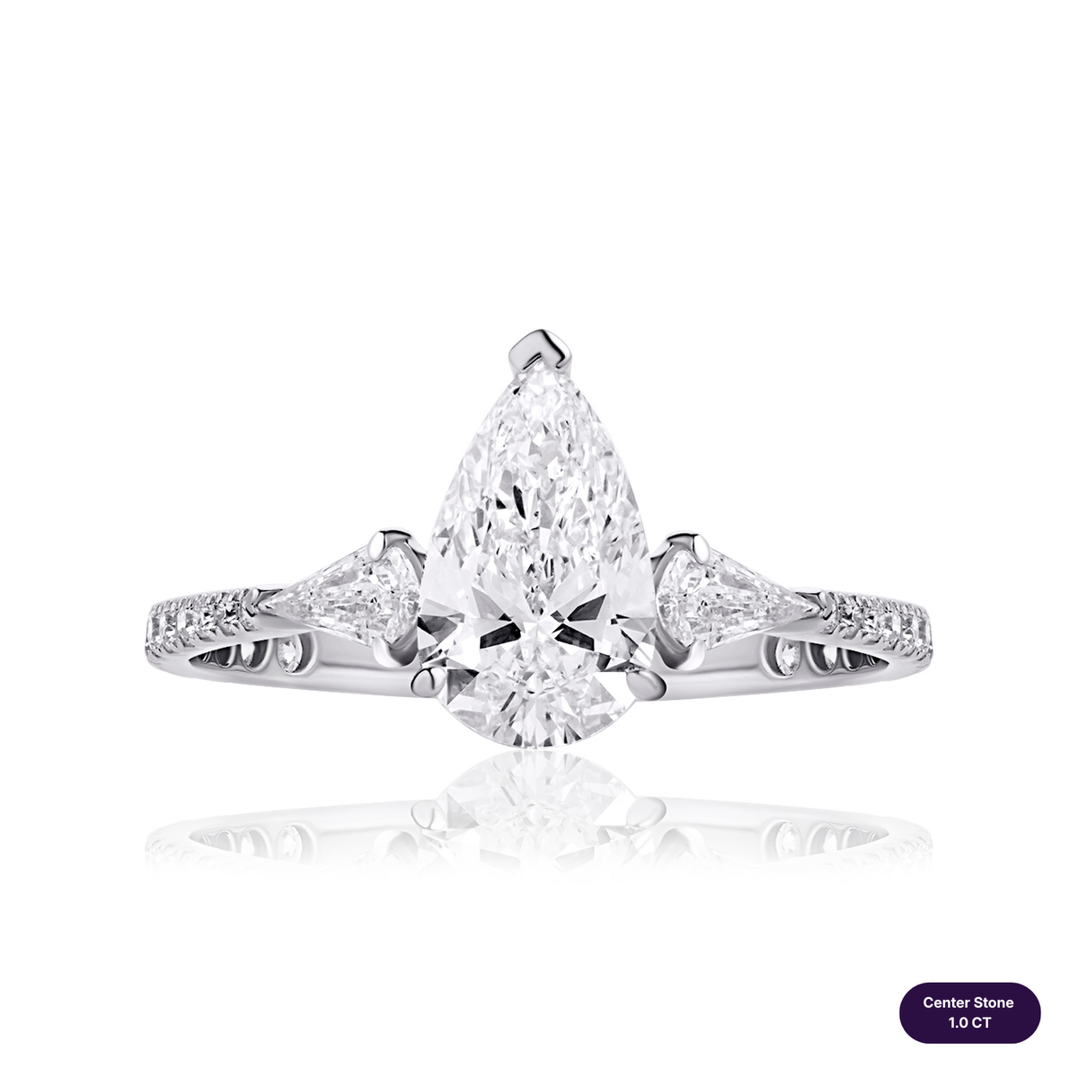 Three stones lab diamond ring pear with step pear & pave