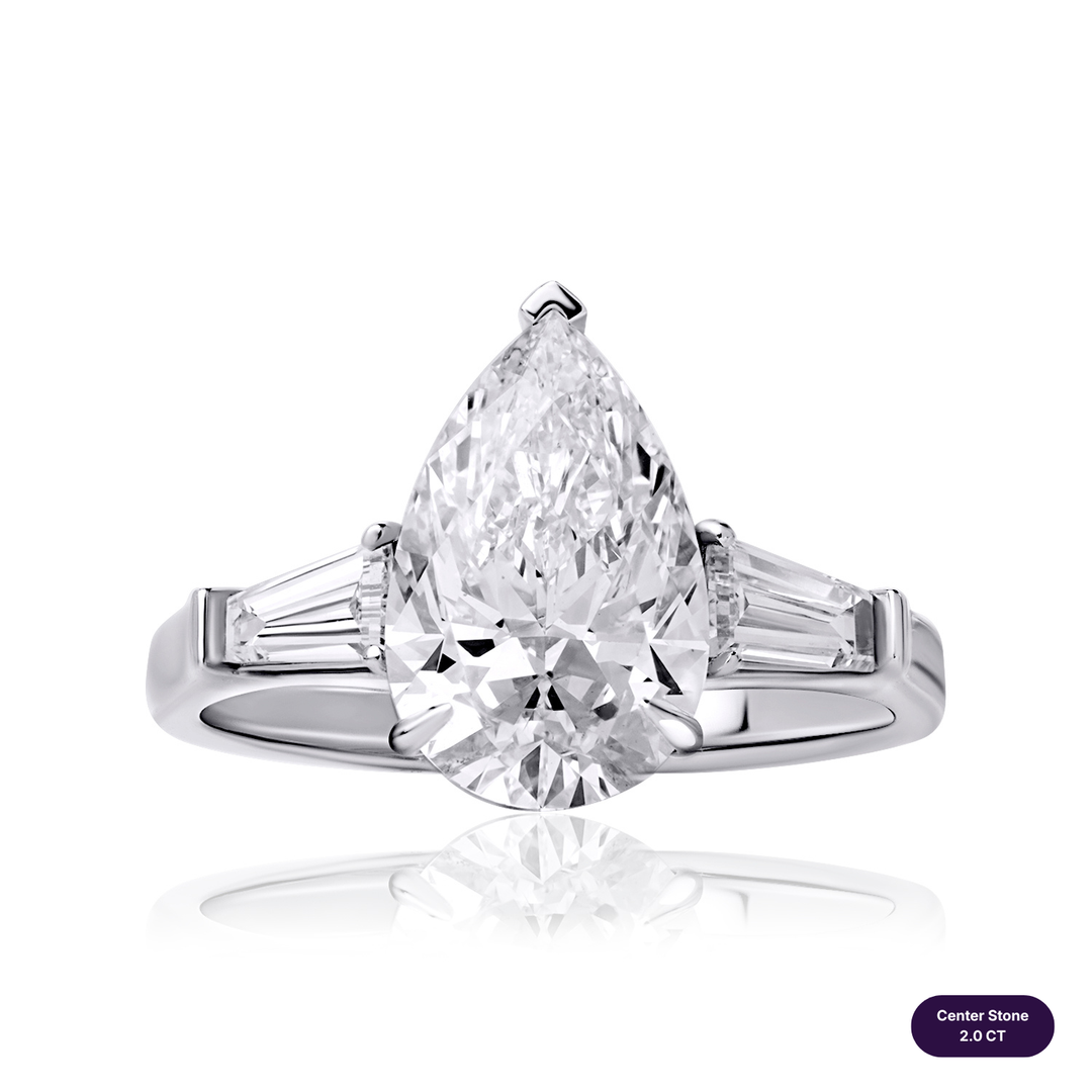 Three-Stones Lab Diamond Ring Pear with Tapered