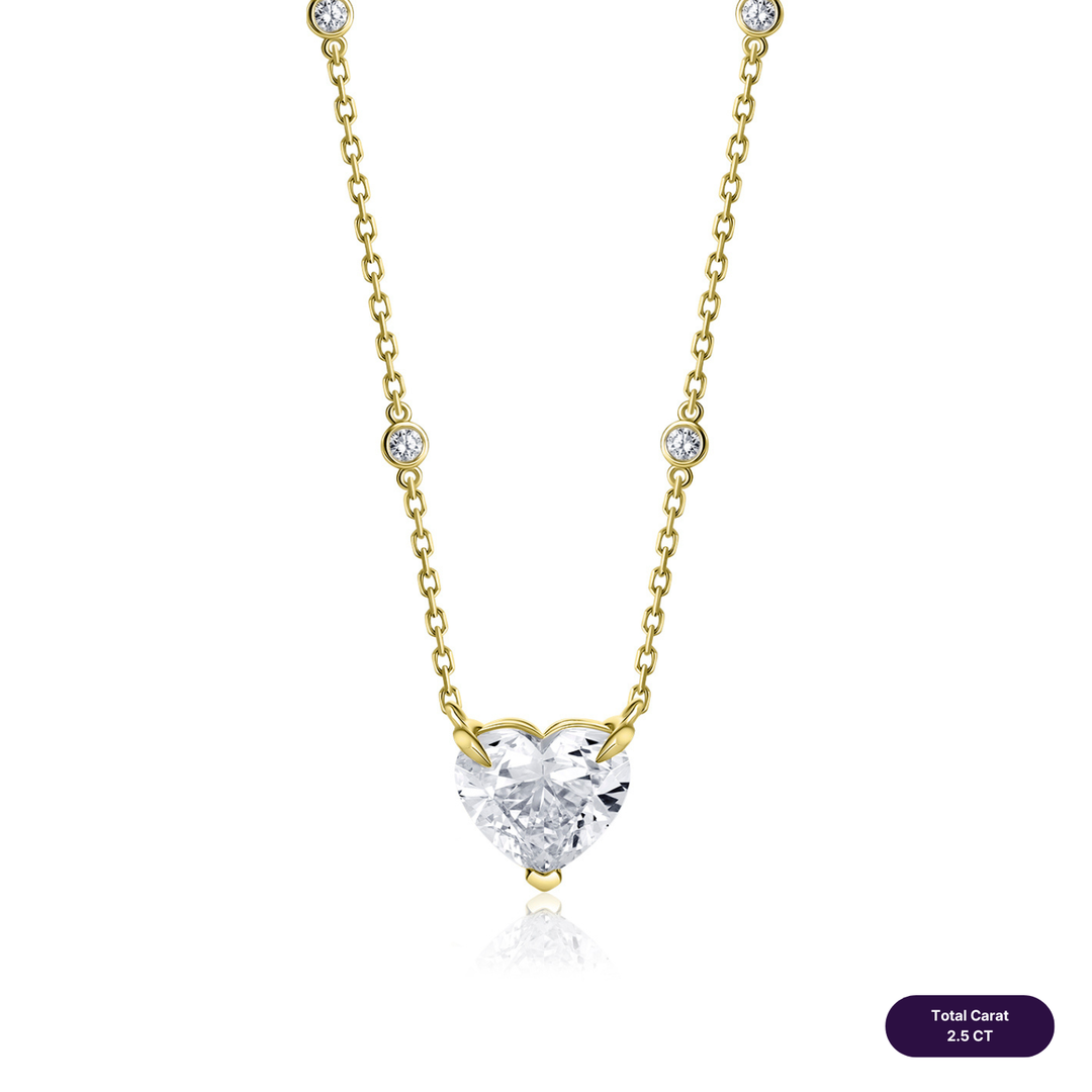 Solitaire Lab Diamond Necklace Heart with Round