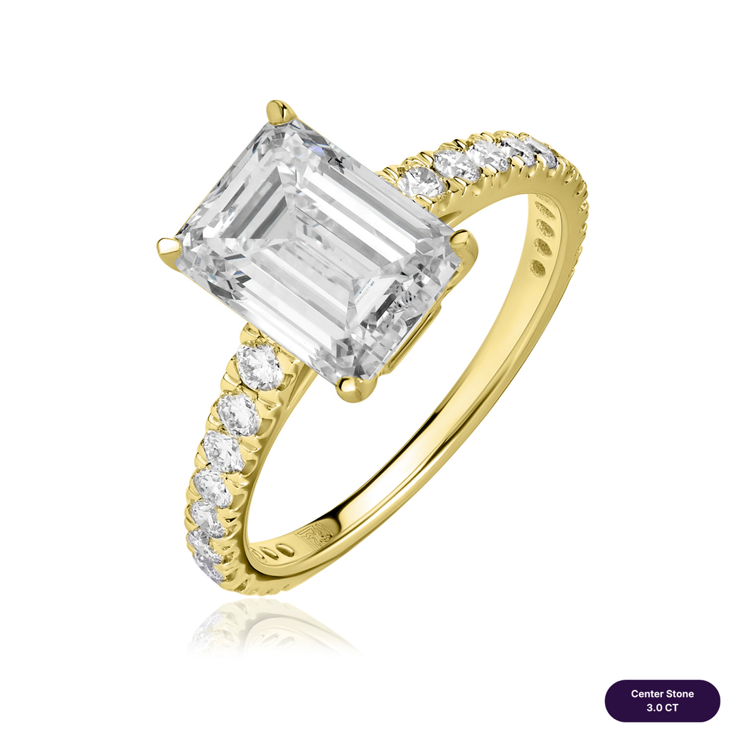 Solitaire Pave Lab Diamond Ring Emerald