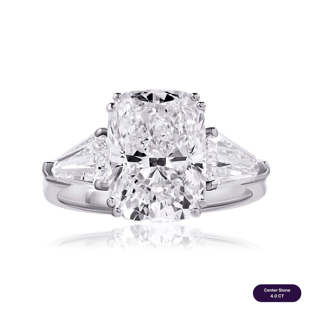 Three-Stones Lab Diamond Ring Cushion with Shield