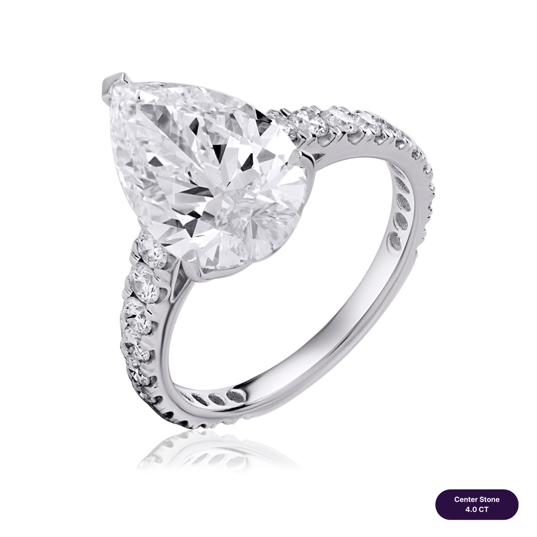 Solitaire Pave Lab Diamond Ring Pear