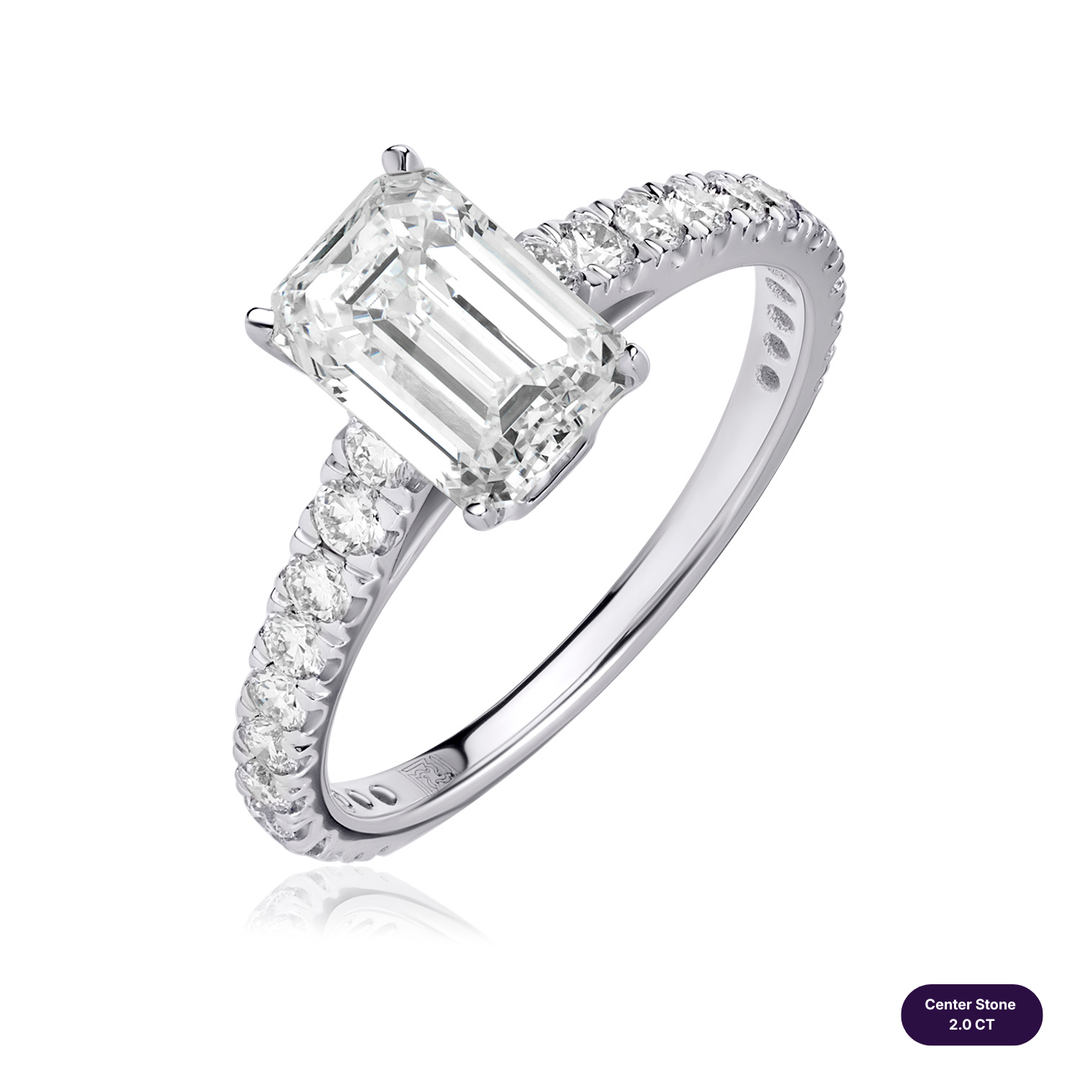 Solitaire Pave Lab Diamond Ring Emerald
