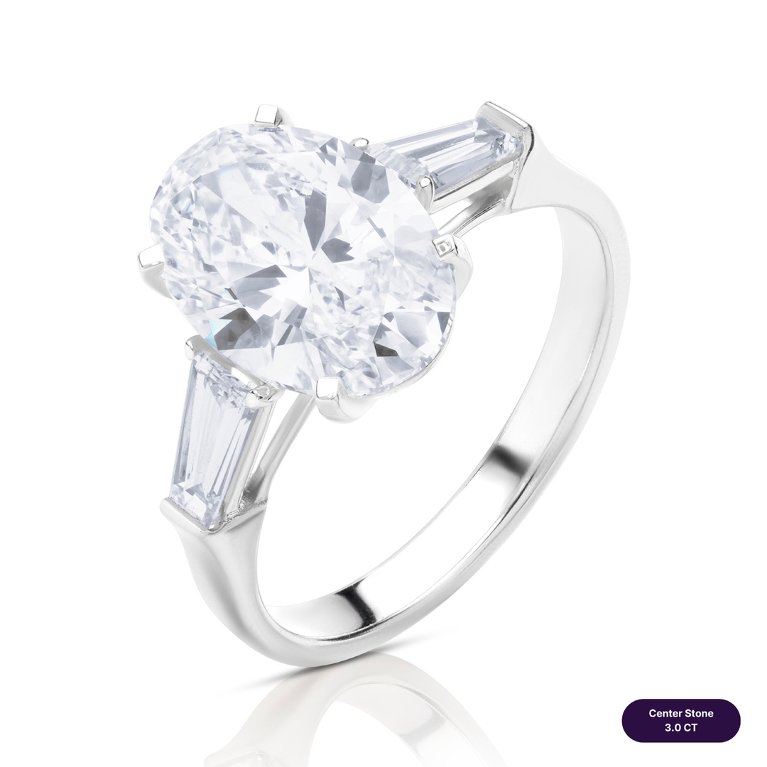 Three-Stones Lab Diamond Ring Oval with Tapered