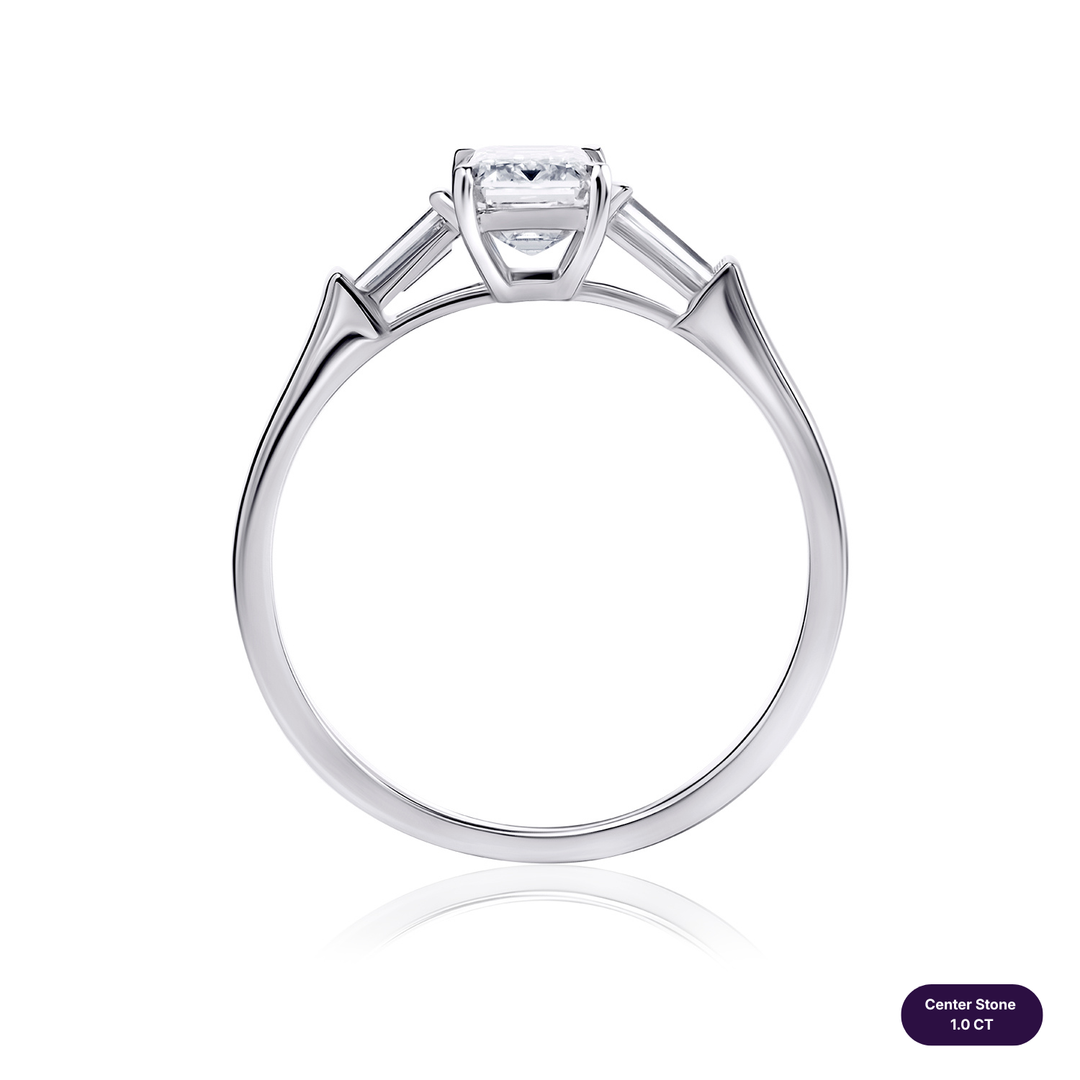 Three-Stones Lab Diamond Ring Emerald with Tapered
