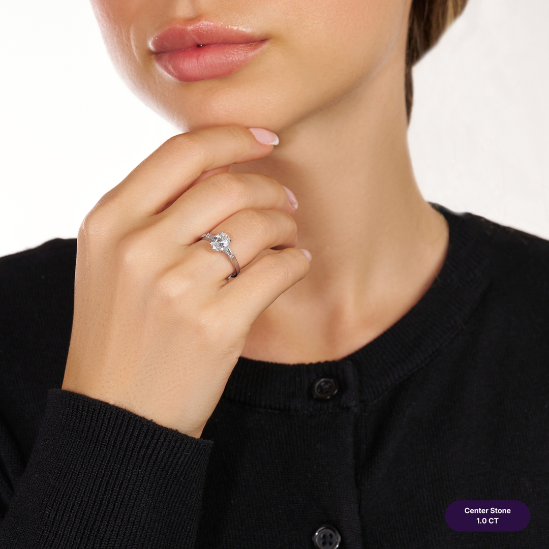Three-Stones Lab Diamond Ring Oval with Tapered