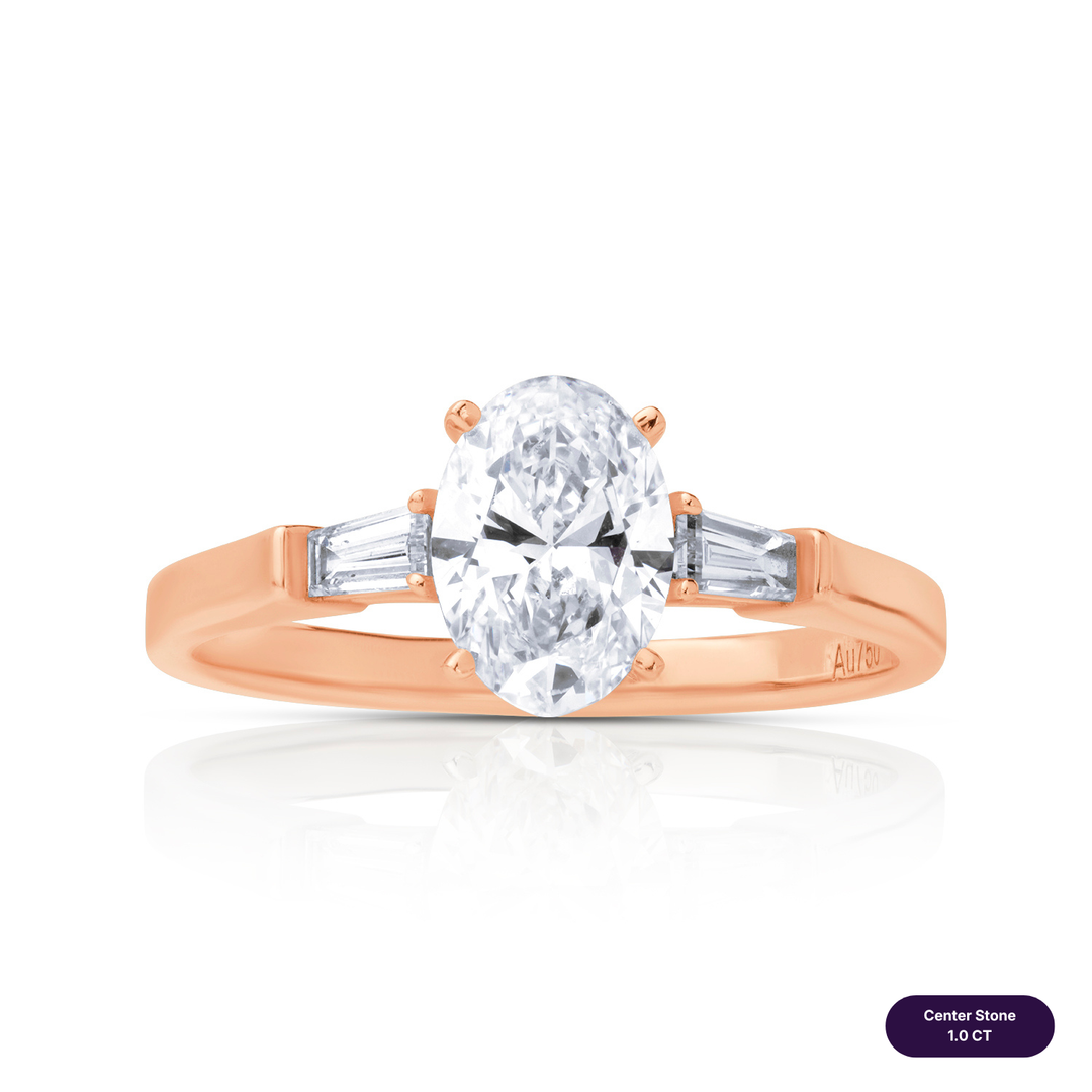 Three-Stones Lab Diamond Ring Oval with Tapered