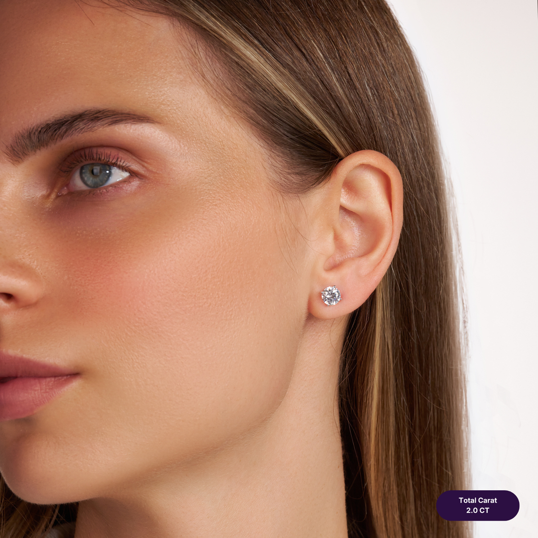 Solitaire Stud Lab Diamond Earrings Round